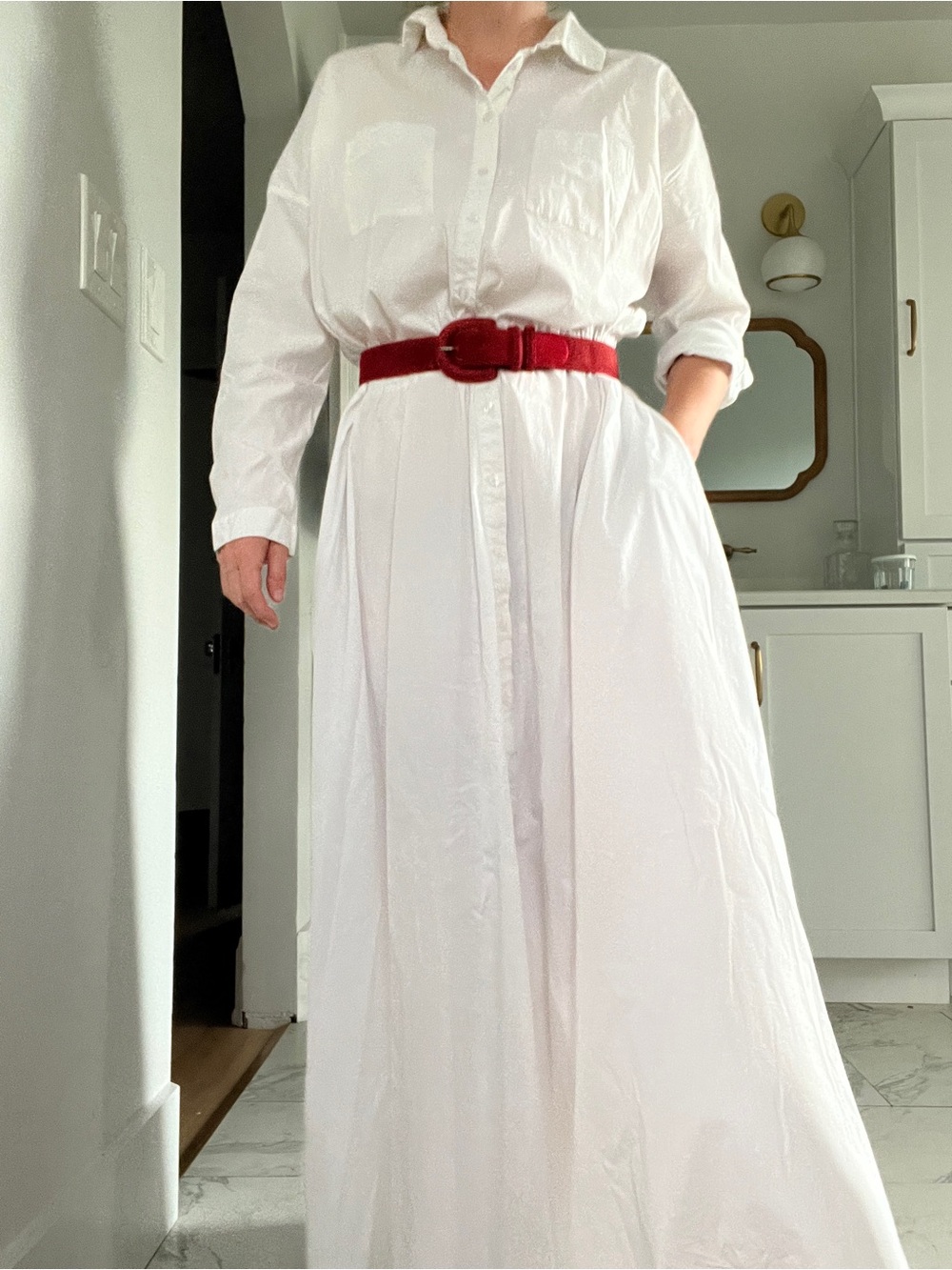 White Maxi Shirt Dress - Long sleeve Button-Down plus size - Picture 10 of 14